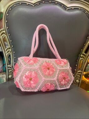 Hand Crafted Pink Beaded Floral Mini Bag